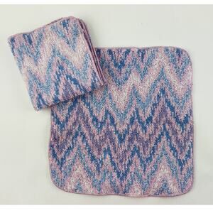 2 Vintage Royal velvet Fieldcrest washcloths rags Pastel pink blue Waves Zig zag